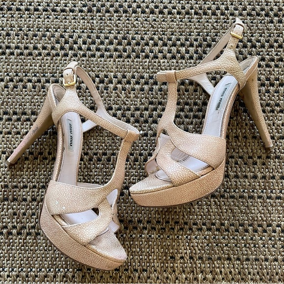 LAST CALL Miu Miu Beige Strappy Heels Size 38 - Picture 4 of 9